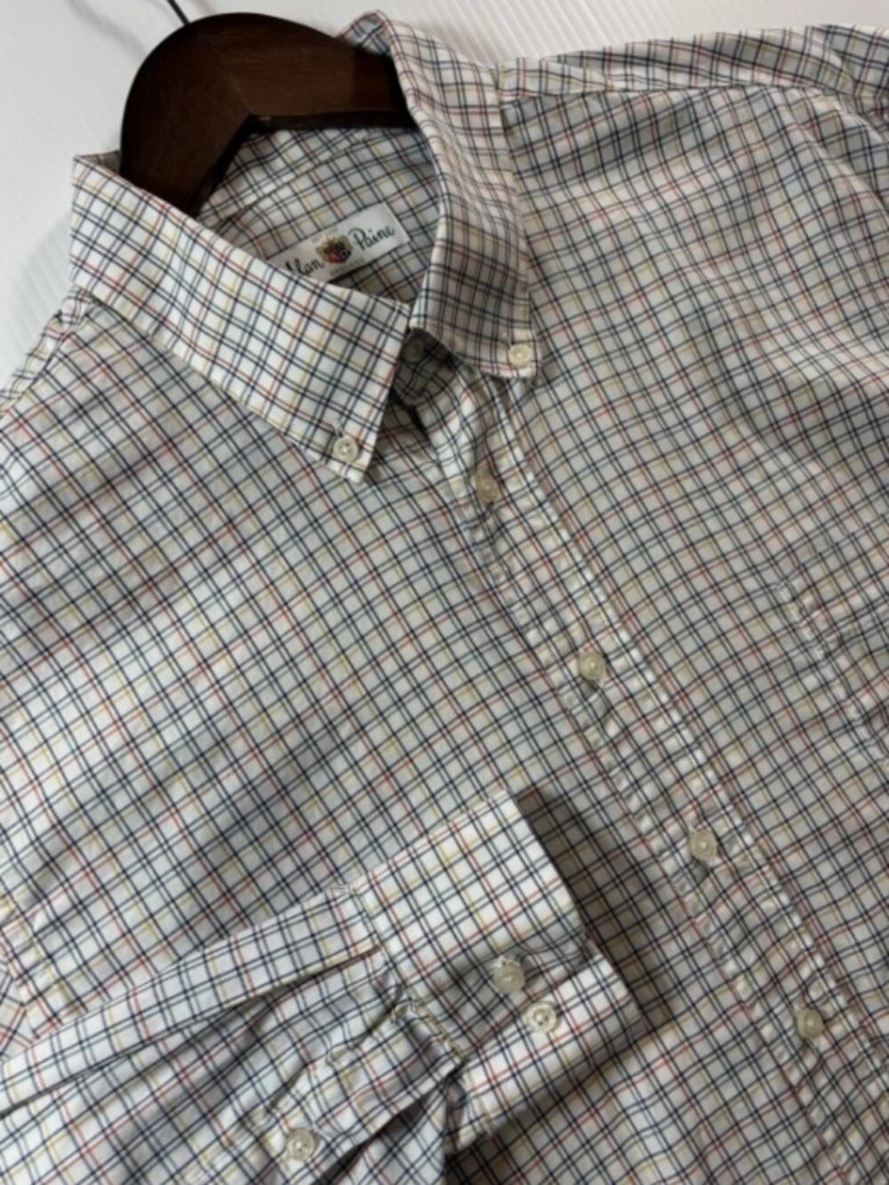 Alan Paine Men's Button-Down Multi-Colored Plaid 100% Cotton Size L